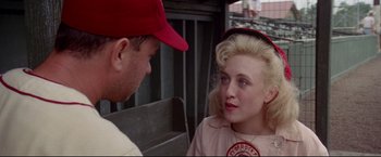 Movie still from “A League of Their Own” (1992), directed by Penny Marshall – A man and a woman talking to each other; Close Up shot, Over the shoulder angle