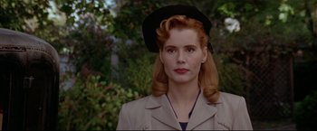 Movie still from “A League of Their Own” (1992), directed by Penny Marshall – A woman in a hat and a jacket; Close Up shot, Low angle