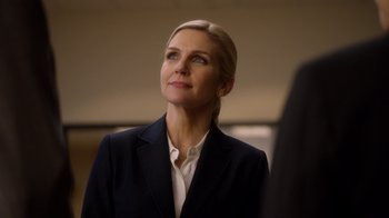 Movie still from “Better Call Saul” (2015), created by Vince Gilligan – A woman in a suit looking up to the sky; Close Up shot, Low angle