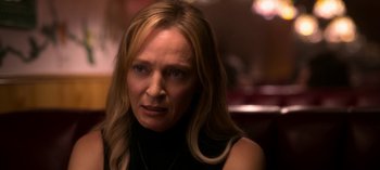 Movie still from “Chambers” (2019), created by Leah Rachel – A person with long blonde hair; Close Up shot, Over the shoulder angle