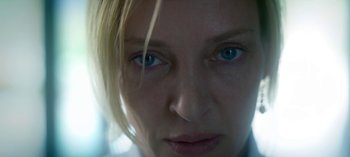 Movie still from “Chambers” (2019), created by Leah Rachel – A person with blue eyes; Extreme Close Up shot, Low angle