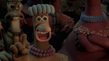Movie still from “Chicken Run” (2000), directed by Peter Lord – A cartoon character's face; Close Up shot, High angle