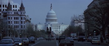 Movie still from “Clear and Present Danger” (1994), directed by Phillip Noyce – A view of the united states capitol building from across the street; Extreme Wide shot, Low angle