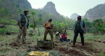 Movie still from “Da 5 Bloods” (2020), directed by Spike Lee – A group of people standing in the grass; Wide shot, Low angle