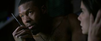 Movie still from “Bird Box” (2018), directed by Susanne Bier – A person with a beard; Close Up shot, Overhead angle