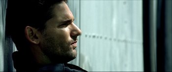 Movie still from “Black Hawk Down” (2001), directed by Ridley Scott – A man's face with water droplets on his face; Close Up shot, Low angle