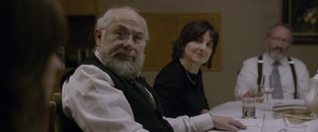 Movie still from “Disobedience” (2017), directed by Sebastián Lelio – An older man sitting next to an older woman; Close Up shot, Over the shoulder angle