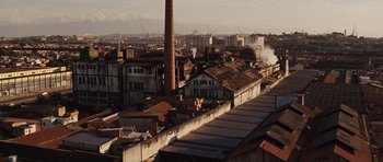 Movie still from “Fast Five” (2011), directed by Justin Lin – An aerial view of an industrial area in a city; Extreme Wide shot, High angle