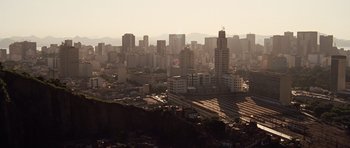 Movie still from “Fast Five” (2011), directed by Justin Lin – A view of a large city from a high point; Extreme Wide shot, High angle
