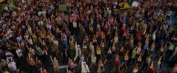 Movie still from “Friends with Benefits” (2011), directed by Will Gluck – An aerial view of a large group of people; Extreme Wide shot, Overhead angle