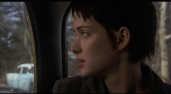 Movie still from “Girl, Interrupted” (1999), directed by James Mangold – A person sitting in a car; Close Up shot, Over the shoulder angle