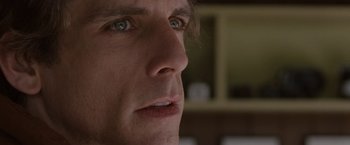 Movie still from “Greenberg” (2010), directed by Noah Baumbach – A man's face with blue eyes; Extreme Close Up shot, Over the shoulder angle