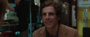 Movie still from “Greenberg” (2010), directed by Noah Baumbach – Ben stiller in a brown jacket and a blue shirt; Close Up shot, Over the shoulder angle