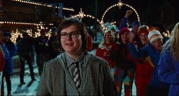 Movie still from “Hot Tub Time Machine” (2010), directed by Steve Pink – A group of people standing in the street at night; Medium shot, Over the shoulder angle