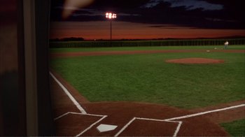 Movie still from “How High” (2001), directed by Jesse Dylan – A view of a baseball field at night time; Extreme Wide shot, High angle
