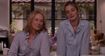 Movie still from “It's Complicated” (2009), directed by Nancy Meyers – A woman and a girl sitting next to each other in front of a window; Medium shot, Over the shoulder angle