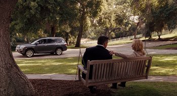 Movie still from “It's Complicated” (2009), directed by Nancy Meyers – A man and woman sitting on a bench in a park; Wide shot, High angle