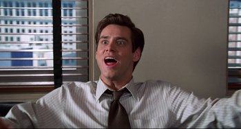 Movie still from “Liar Liar” (1997), directed by Tom Shadyac – A person wearing a shirt and tie; Close Up shot, Overhead angle