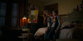Movie still from “Locke & Key” (2020), created by Carlton Cuse – Two young people sitting on a bed in a room; Medium shot, Over the shoulder angle