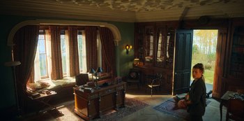 Movie still from “Locke & Key” (2020), created by Carlton Cuse – A room with a desk and a chair in it; Extreme Wide shot, High angle