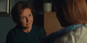 Movie still from “Marcella” (2016), created by Hans Rosenfeldt – An older woman sitting in front of another woman; Close Up shot, Over the shoulder angle