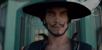 Movie still from “One Piece” (2023), directed by Marc Jobst – A person wearing a hat; Close Up shot, Low angle