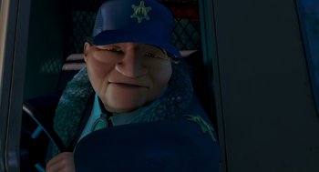 Movie still from “Open Season” (2006), directed by Roger Allers – An animated character wearing a police uniform and a hat; Close Up shot, High angle