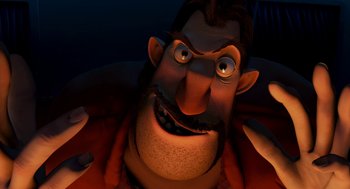 Movie still from “Open Season” (2006), directed by Roger Allers – An animated character is smiling for the camera; Close Up shot, Low angle