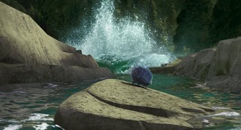 Movie still from “Open Season” (2006), directed by Roger Allers – An image of an animal that is in the water; Extreme Wide shot, High angle