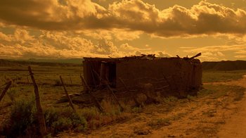 Movie still from “Breaking Bad” (2008), created by Vince Gilligan – An old shack in the middle of the desert; Extreme Wide shot, Low angle