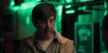 Movie still from “Paddleton” (2019), directed by Alex Lehmann – A man with glasses is looking at the camera; Close Up shot, Over the shoulder angle