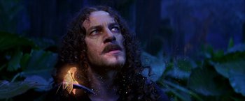 Movie still from “Peter Pan” (2003), directed by P.J. Hogan – A person with long curly hair; Close Up shot, Low angle