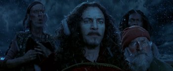 Movie still from “Peter Pan” (2003), directed by P.J. Hogan – A person with long curly hair; Close Up shot, Low angle