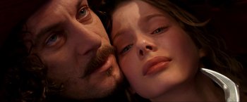 Movie still from “Peter Pan” (2003), directed by P.J. Hogan – A man and a woman's face; Extreme Close Up shot, Overhead angle