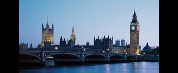 Movie still from “Savages” (2012), directed by Oliver Stone – A view of a bridge and a city at night; Extreme Wide shot, Low angle