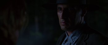 Movie still from “Secret Window” (2004), directed by David Koepp – A person wearing a hat; Close Up shot, Low angle