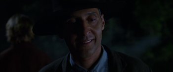 Movie still from “Secret Window” (2004), directed by David Koepp – A person wearing a cowboy hat; Close Up shot, Low angle