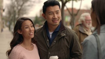 Movie still from “Slasher” (2016), created by Aaron Martin – A man and a woman are walking together; Close Up shot, Over the shoulder angle