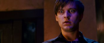 Movie still from “Spider-Man 3” (2007), directed by Sam Raimi – Close Up shot, Over the shoulder angle