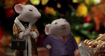 Movie still from “Stuart Little” (1999), directed by Rob Minkoff – A couple of mice standing next to each other; Medium shot, High angle