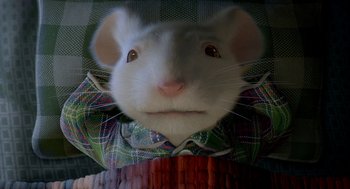 Movie still from “Stuart Little 2” (2002), directed by Rob Minkoff – A stuffed mouse wearing a shirt; Close Up shot, High angle