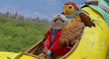 Movie still from “Stuart Little 2” (2002), directed by Rob Minkoff – A stuffed animal in a boat in the middle of a river; Close Up shot, High angle