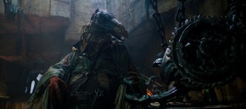 Movie still from “The Dark Crystal: Age of Resistance” (2019), created by Jim Henson – A creature in a dark place; Close Up shot, Low angle