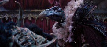 Movie still from “The Dark Crystal: Age of Resistance” (2019), created by Jim Henson – The head of a bird; Close Up shot, Low angle