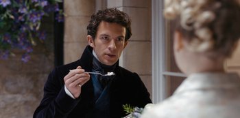 Movie still from “Bridgerton” (2020), created by Chris Van Dusen – Close Up shot, Over the shoulder angle