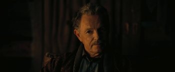 Movie still from “The Fall of the House of Usher” (2023), directed by Mike Flanagan – An older man wearing a suit and a tie; Close Up shot, Low angle