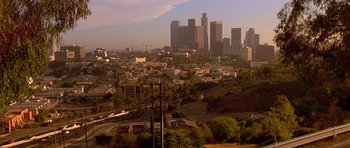 Movie still from “The Fast and the Furious” (2001), directed by Rob Cohen – A view of a large city from a hill; Extreme Wide shot, High angle