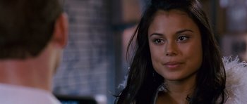 Movie still from “The Fast and the Furious: Tokyo Drift” (2006), directed by Justin Lin – A person with long black hair; Close Up shot, Over the shoulder angle