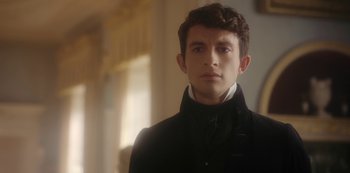 Movie still from “Bridgerton” (2020), created by Chris Van Dusen – Close Up shot, Over the shoulder angle