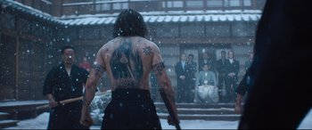 Movie still from “Bullet Train” (2022), directed by David Leitch – Wide shot, Low angle